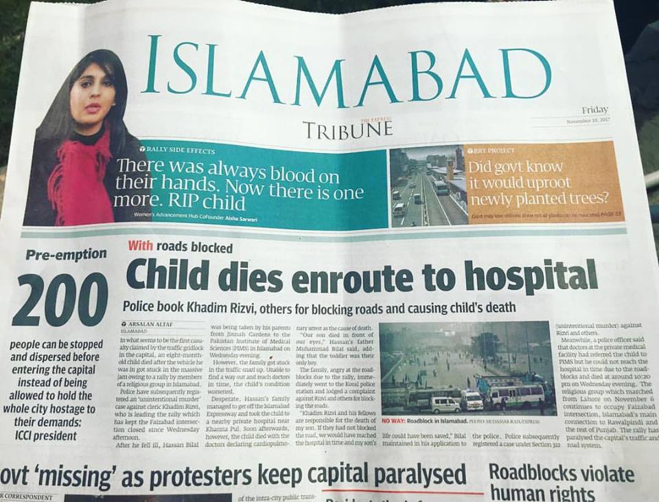 Newspaper header on religious rallys blocking medical aid to a child